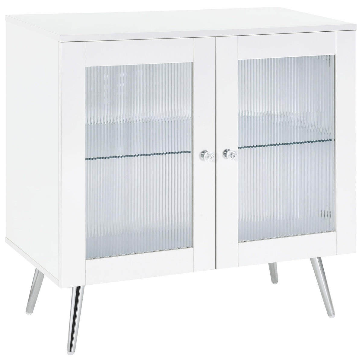 Coaster Home Furnishings Nieta 2-Tier Accent Cabinet with Glass Shelf White High Gloss and Chrome