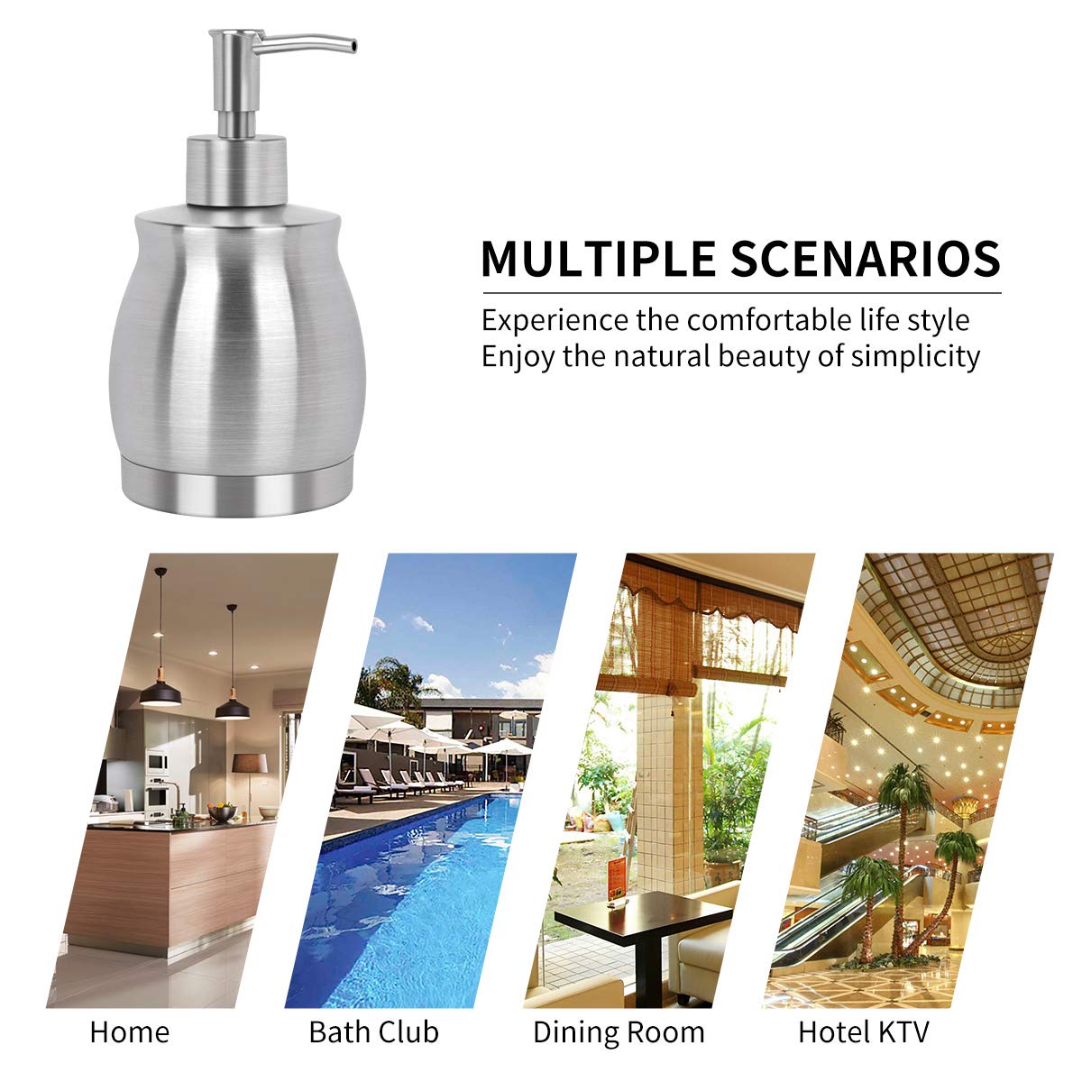 Lala Dolce Stainless Steel Countertop Soap Dispenser Liquid Bottle And Pump, Suitable For Various Places Such As Kitchen And Bat