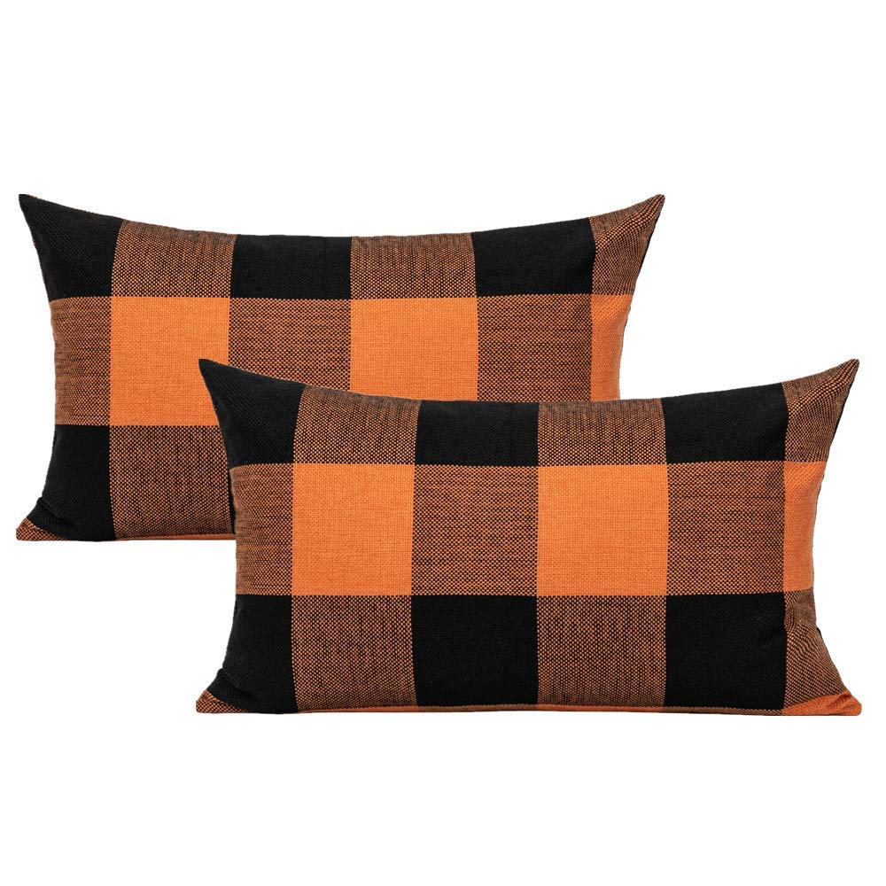 Vakado 12X20 Inch Set Of 2 Buffalo Plaids Decorative Throw Pillow Cases Farmhouse Fall Retro Checkers Lumbar Rectangle Cushion C