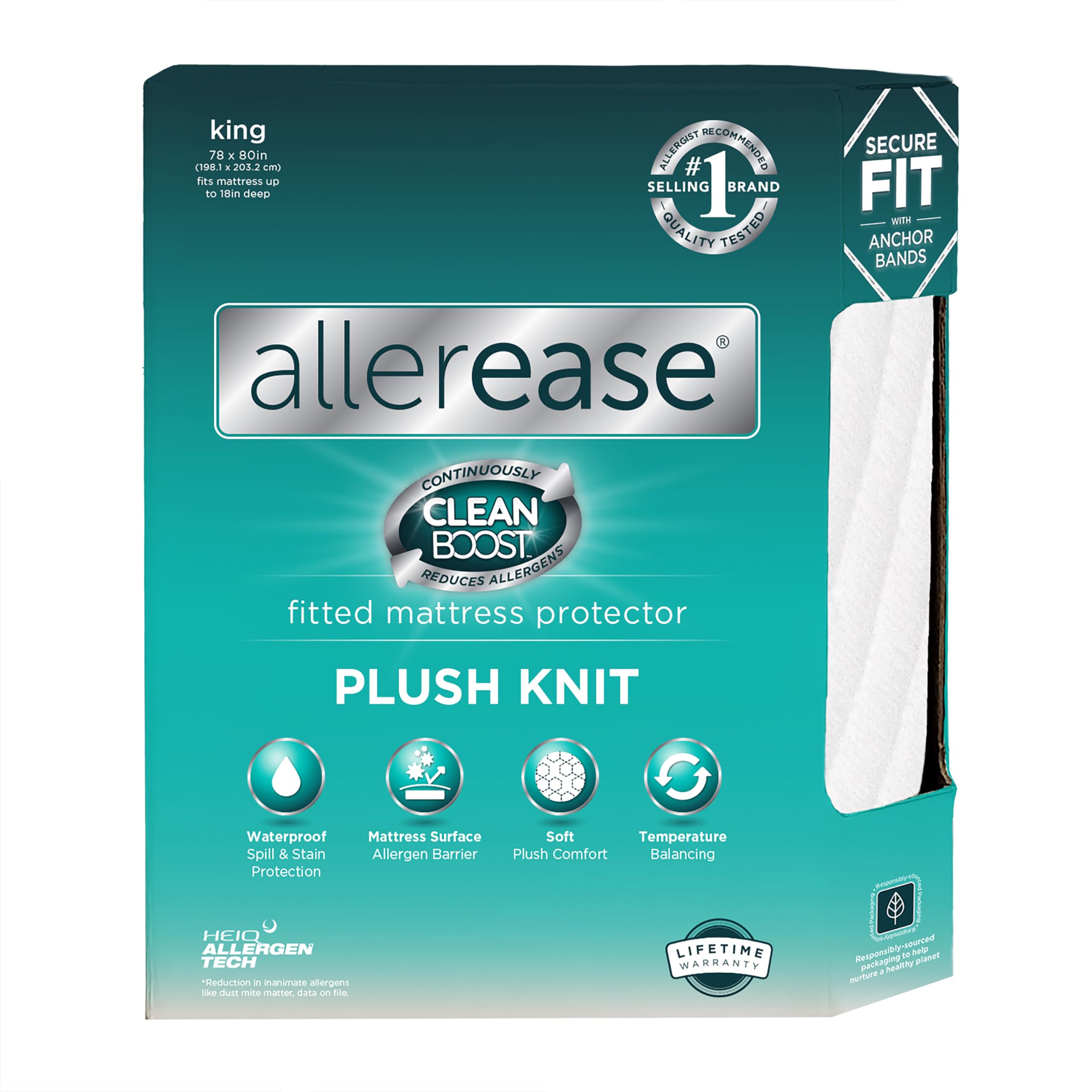 Allerease Clean Boost Plush Knit Mattress Protector, King
