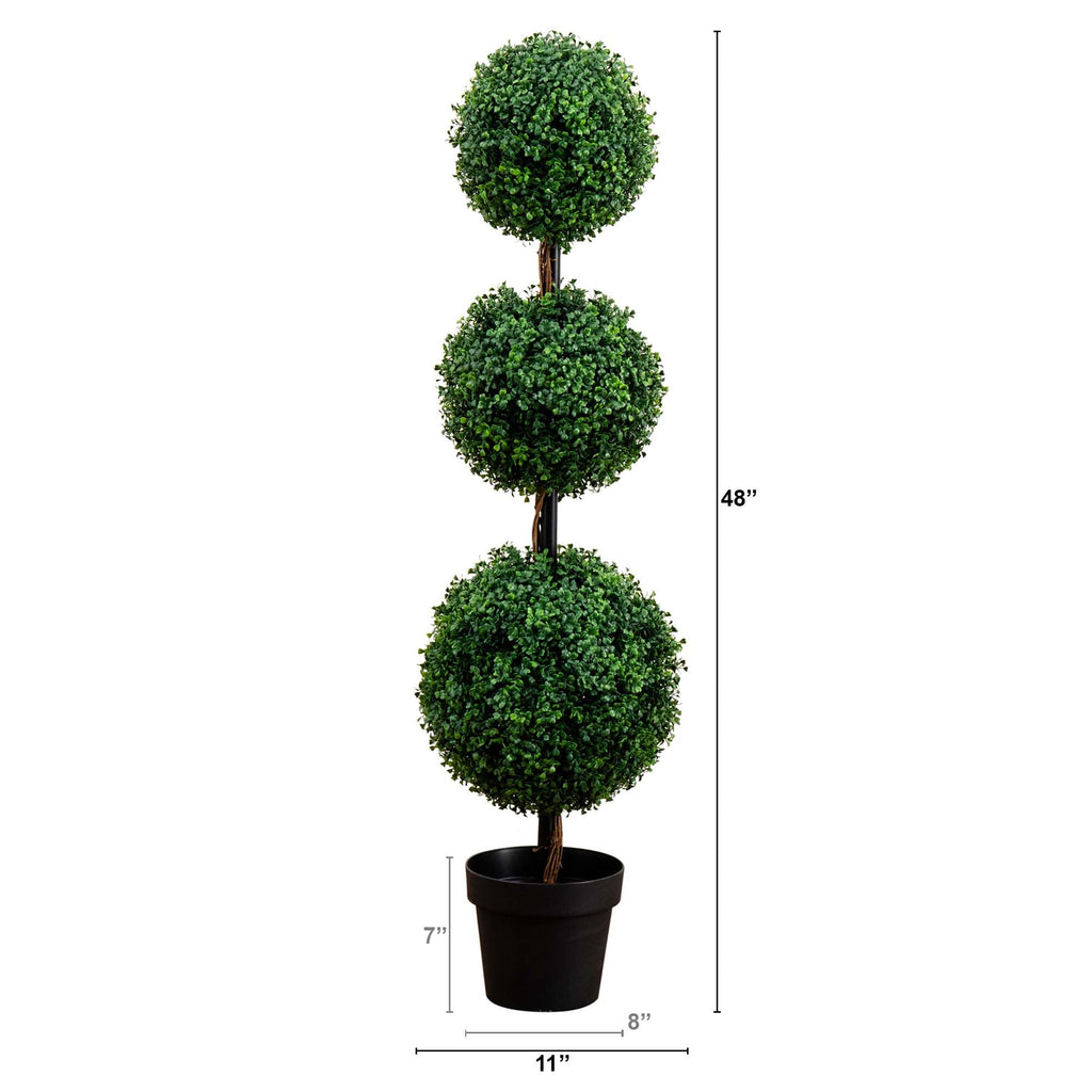 Nearly Natural 4Ft. Artificial Triple Ball Boxwood Topiary Tree (Indoor/Outdoor)