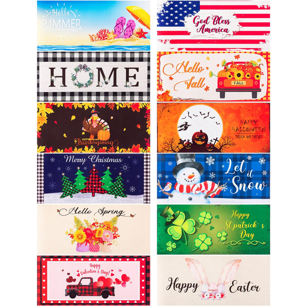 Timgle Interchangeable Doormat Set, 12 Seasonal Welcome Mats, Polyester, Red, 22 x 10 Inches