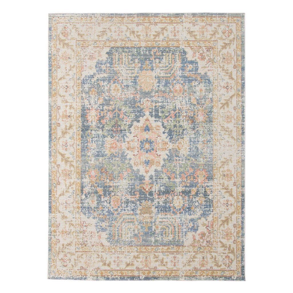 HomeRoots 532009 8 x 10 ft. Blue Floral Power Loom Rectangle Area Rug