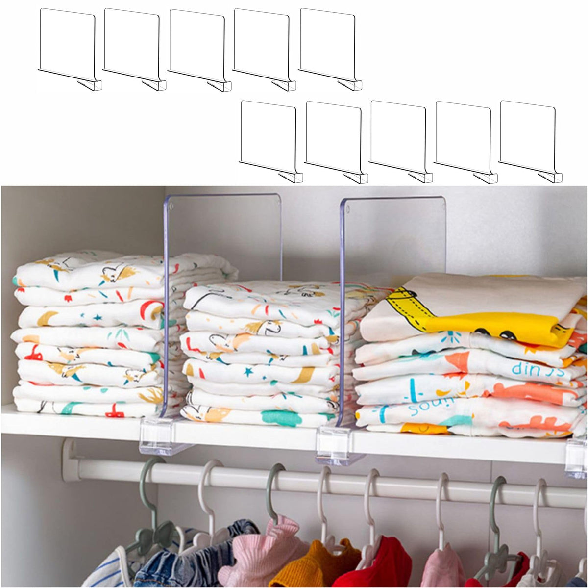 Clear Acrylic Closet Dividers And Organizers For Shelves - Perfect For Wood Shelf Separation,Clothing And Purse Organization,Swe