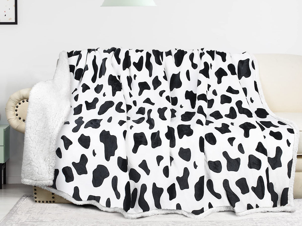 Catalonia Cow Print Sherpa Fleece Blanket, Super Soft Plush Throw Blanket For Couch Or Bed, Comfy Fluffy Winter Gift For Cow Lov