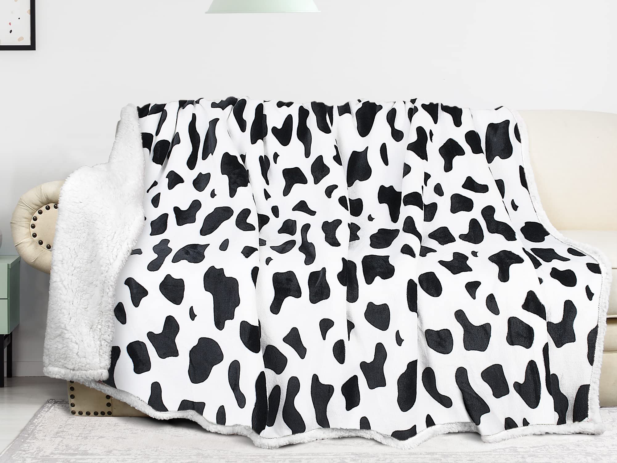 Catalonia Cow Print Sherpa Fleece Blanket, Super Soft Plush Throw Blanket For Couch Or Bed, Comfy Fluffy Winter Gift For Cow Lov