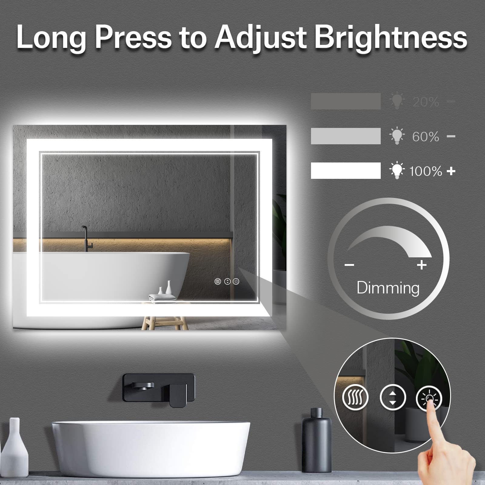Istripmf 48X36 Inch Bathroom Mirror Led With Lights, Backlit And Front Lighted Anti-Fog Dimmable Memory Lighted Bathroom Vanity