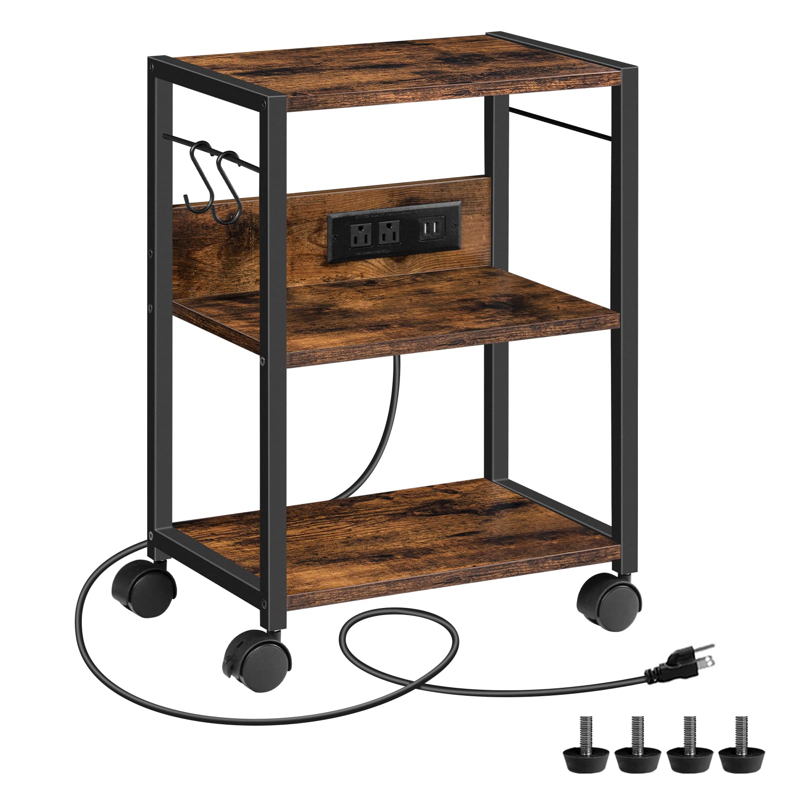 Mahancris Industrial Printer Cart, 3-Tier Mobile Printer Stand, Rolling Cart With Power Outlets And Usb Ports, Home Printer Stan