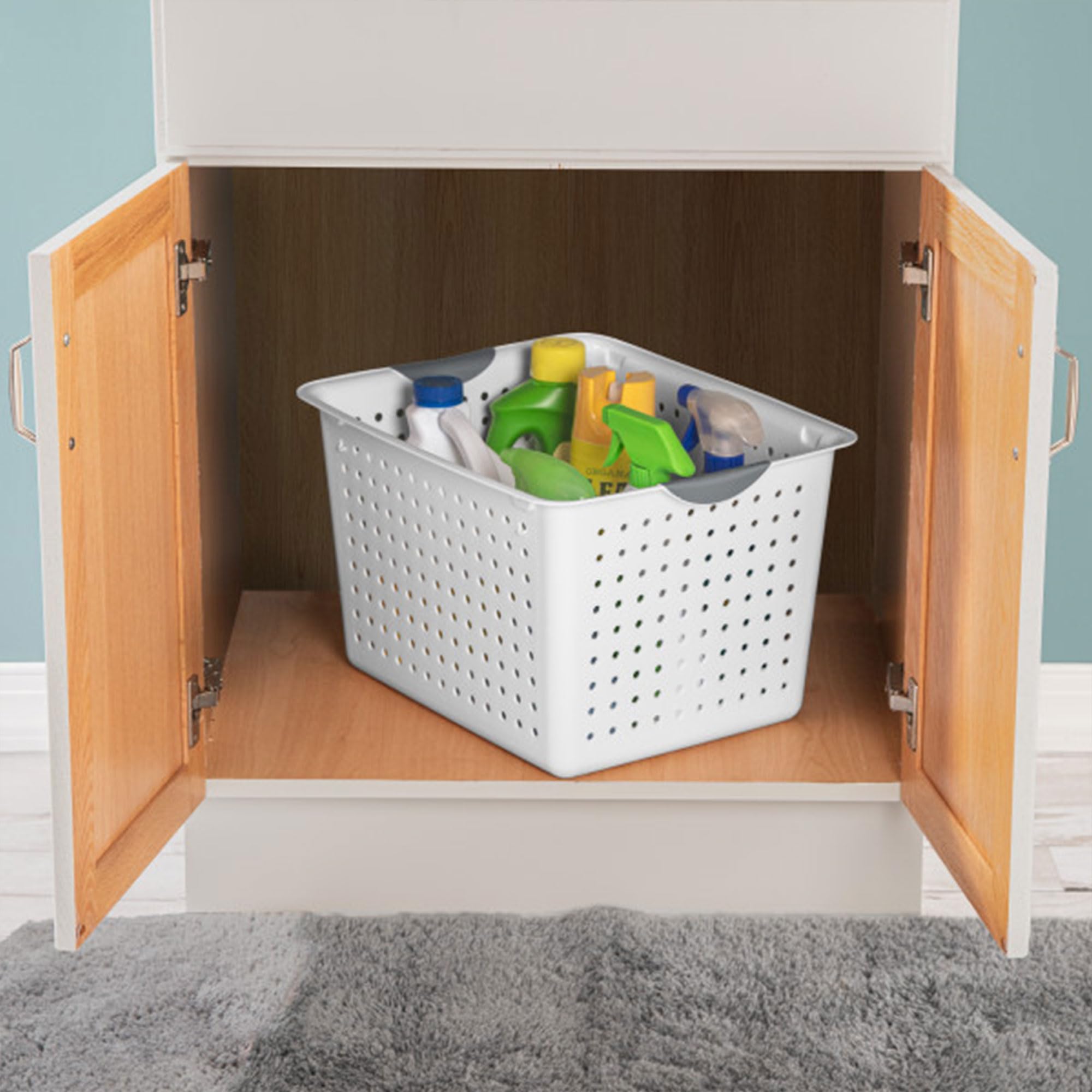 Sterilite Deep Ultra Basket, Closet Organizer Bin, Cabinets, Pantry, Shelving And Countertop Space Open Container, White, 18-Pac