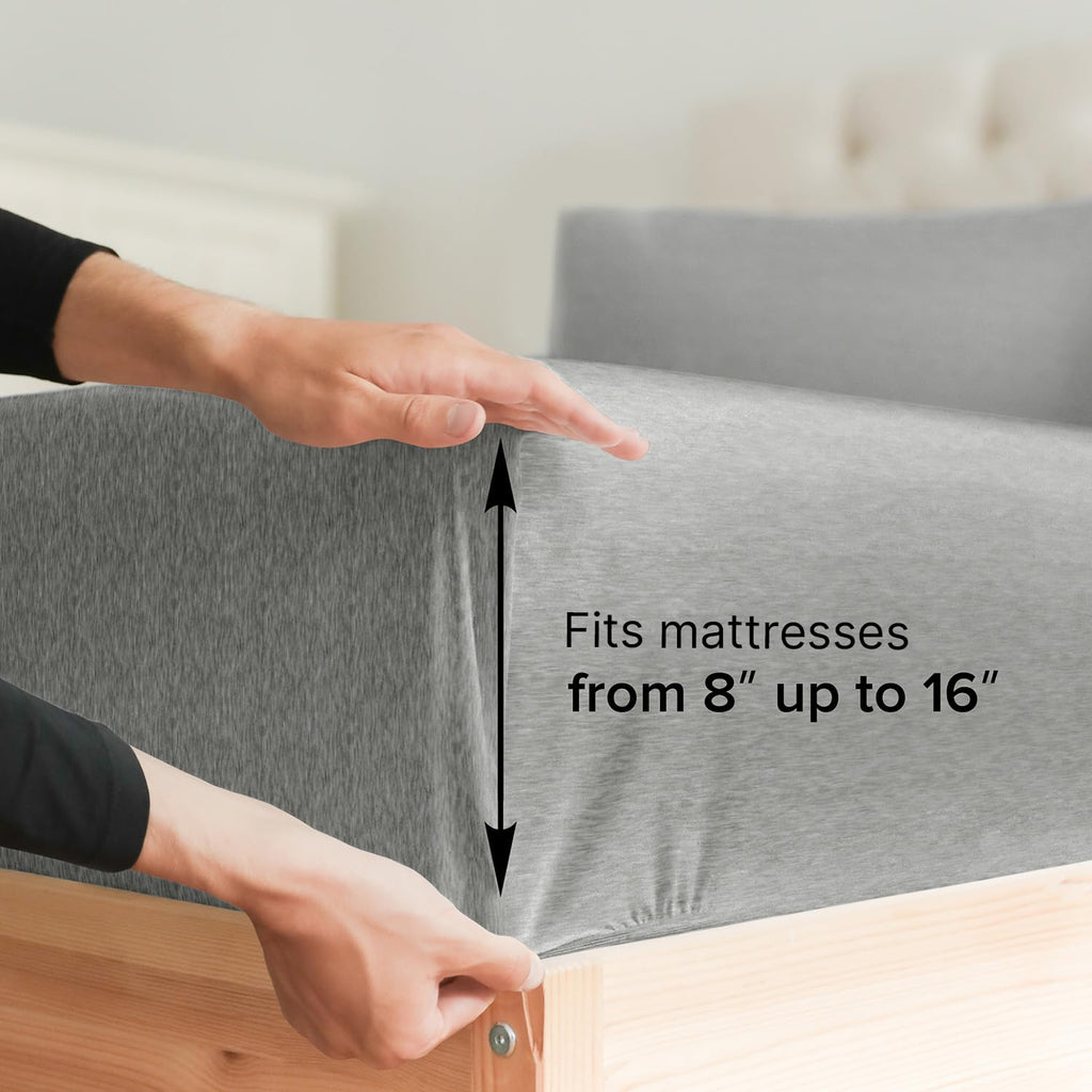 Twin Size Fitted Bed Sheet - Hotel Luxury Single Fitted Bottom Sheet Only - Fits Mattress Between 8 To 16 Inches - Deep Pockets, Extra Soft & Wrinkle Free - Comfy Breathable & Cooling - Heathered Grey