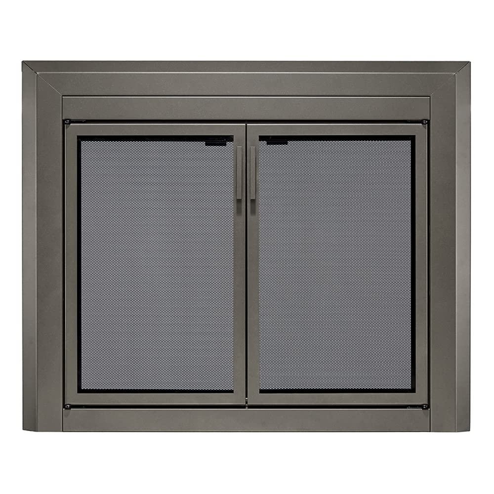 UniFlame - Logan - Cabinet-Style Fireplace Doors with Smoke Tempered Glass (Color: Gunmetal, Size: Small - Fits Opening 30in to 