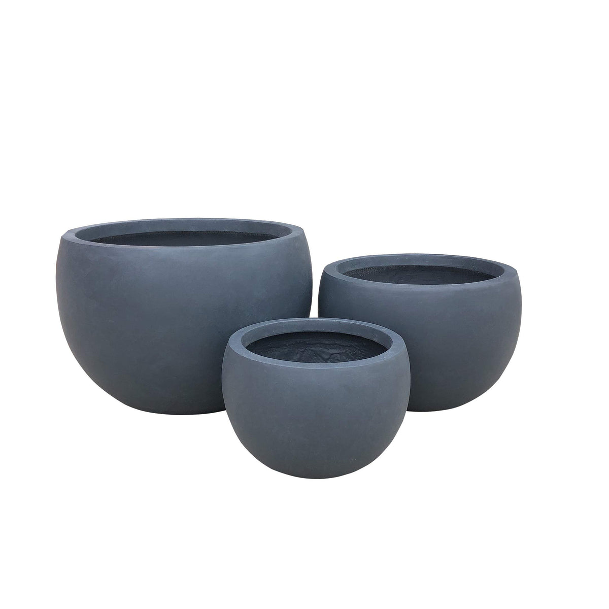 Kante 20' D, 16' D And 12' D Lightweight Concrete Outdoor Round Planter, Set Of 3, Ac0049Abc-60121, Dark Gray