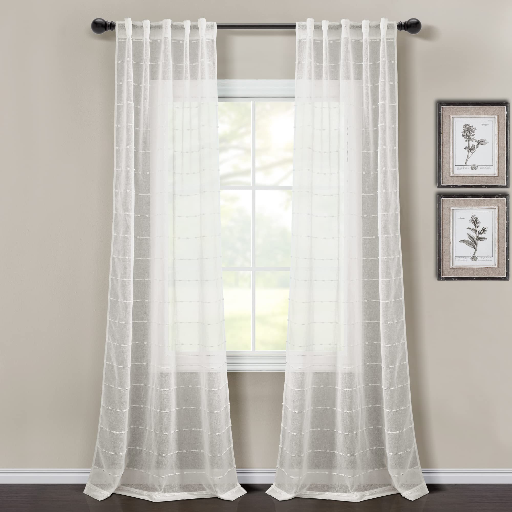 Lush Decor Farmhouse Textured Back Tab/Rod Pocket Sheer Window Curtain Panel Pair, 38'W X 84'L, White