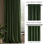 Lazzzy Green Velvet Curtain Thermal Insulated Curtains 72 Inch Long Drapes For Bedroom Living Room Darkening Window Treatments Rod Pocket, Set Of 2, Moss Green