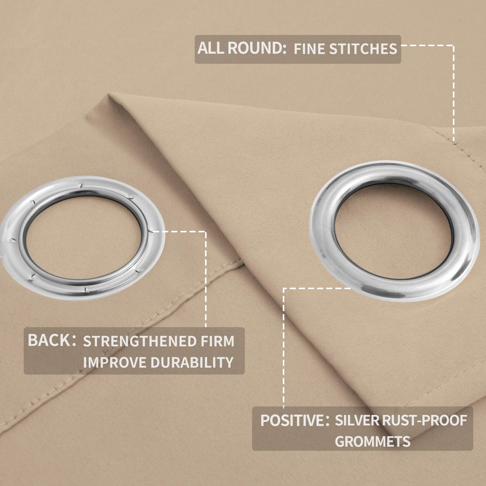 Easy-Going Blackout Curtains For Bedroom, Solid Thermal Insulated Grommet And Noise Reduction Window Drapes, Room Darkening Curtains For Living Room, 2 Panels (52X46 In, Light Linen)