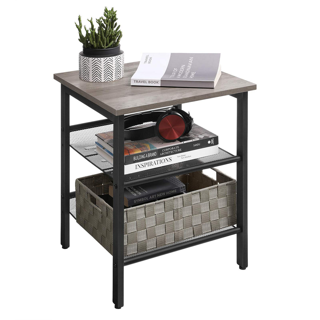 Vasagle Indestic End Table, Nightstand With 2 Adjustable Mesh Shelves, Industrial Side Table For Living Room, Stable Metal Frame, Easy Assembly, Greige And Black Ulet023B02