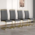 Gopop Modern Dining Chairs Set Of 4,High Back Grey Kitchen Chairs,Faux Leather Side Chair With Gold Plated Metal Legs,Easy To Cl