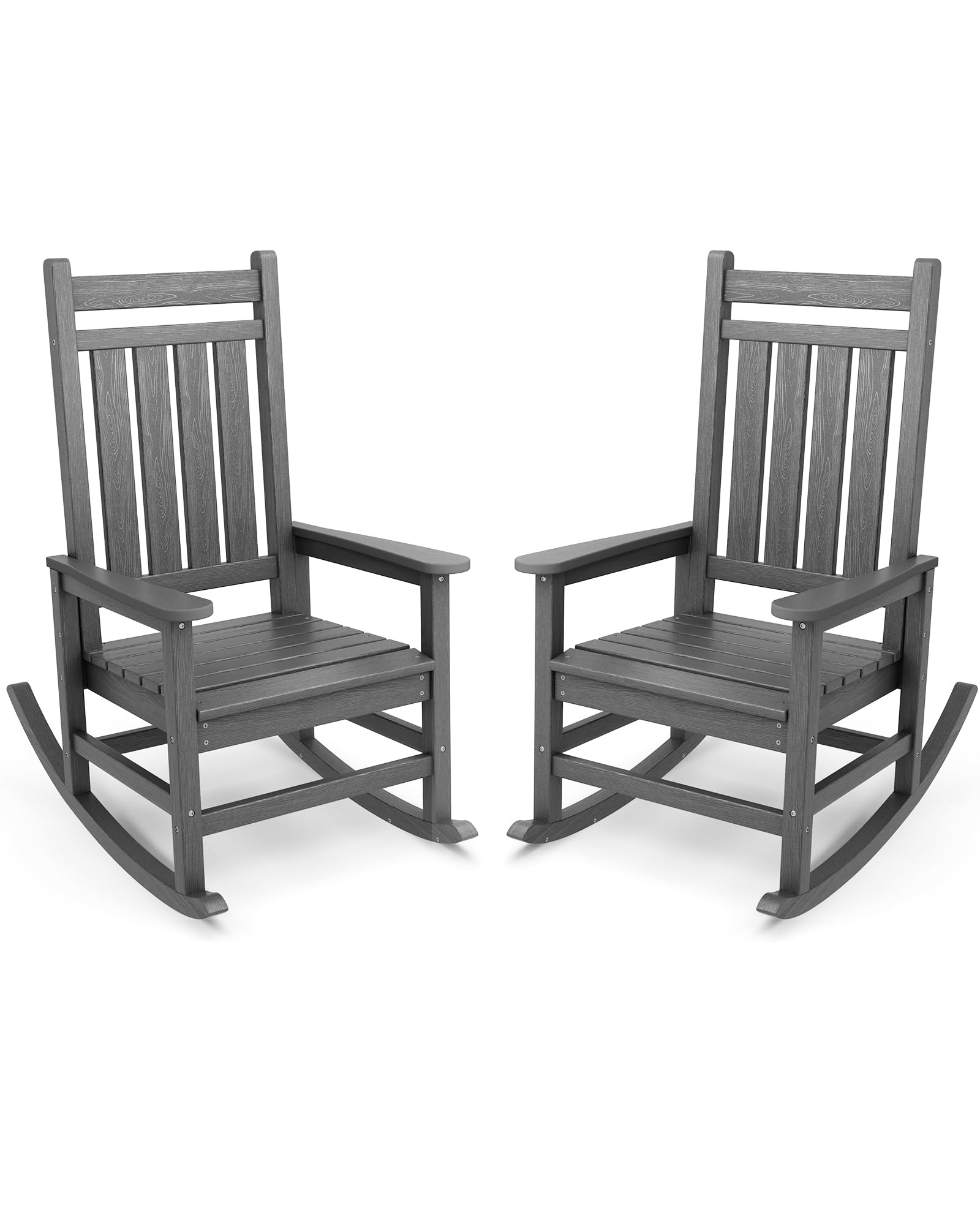Serwall Outdoor Rocking Chair Set Of 2, Hdpe Rocking Chairs For Adult, All Weather Porch Rockers For Lawn Garden, Grey