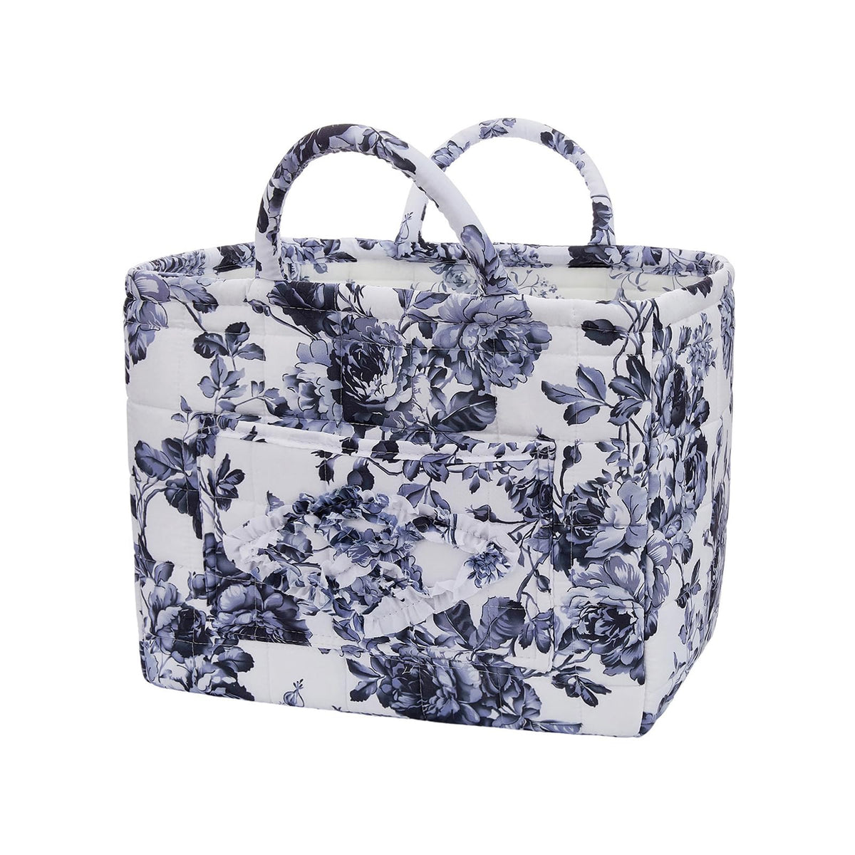 Quilted Fabric Basket with Handles, Foldable Car Storage Basket Organizer for Back Seat, Portable Cotton Tote for Laundry, Cloth