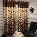 Home Sizzler Flower Opaque 2 Pieces Mapple Eyelet Polyester Door Curtains 7 Feet, Brown