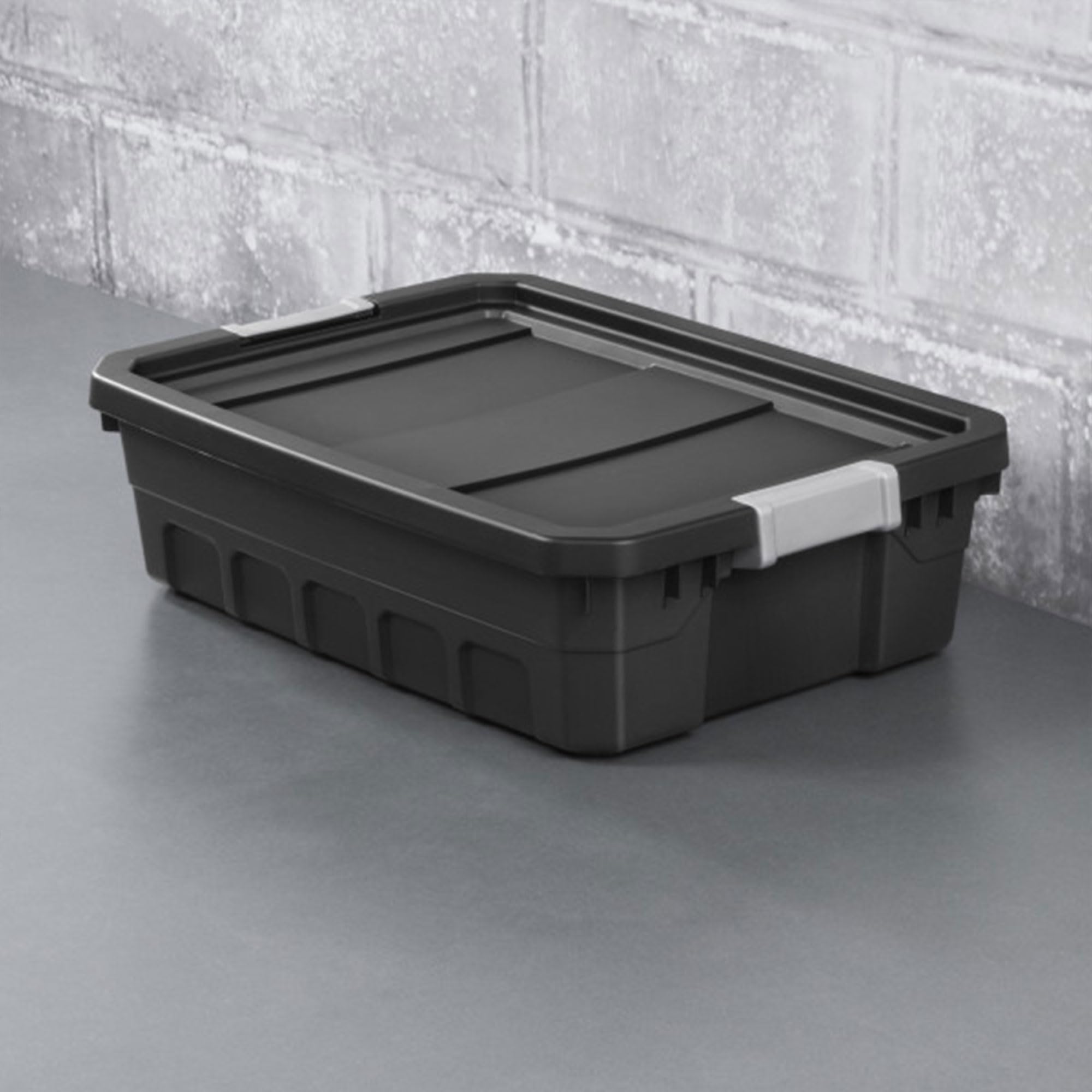 Sterilite 10 Gallon Plastic Stacker Tote, Heavy Duty Lidded Storage Bin Container For Stackable Garage And Basement Organization