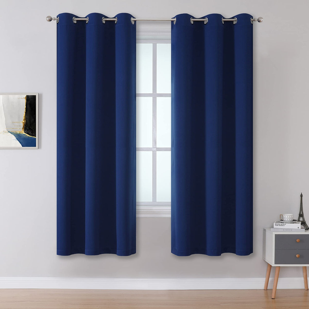 Dualife Navy Blue Blackout Curtains 2 Panels Set, Grommet Thermal Insulated Long Curtains & Drapes 2 Burg For Bedroom Soft Smoot