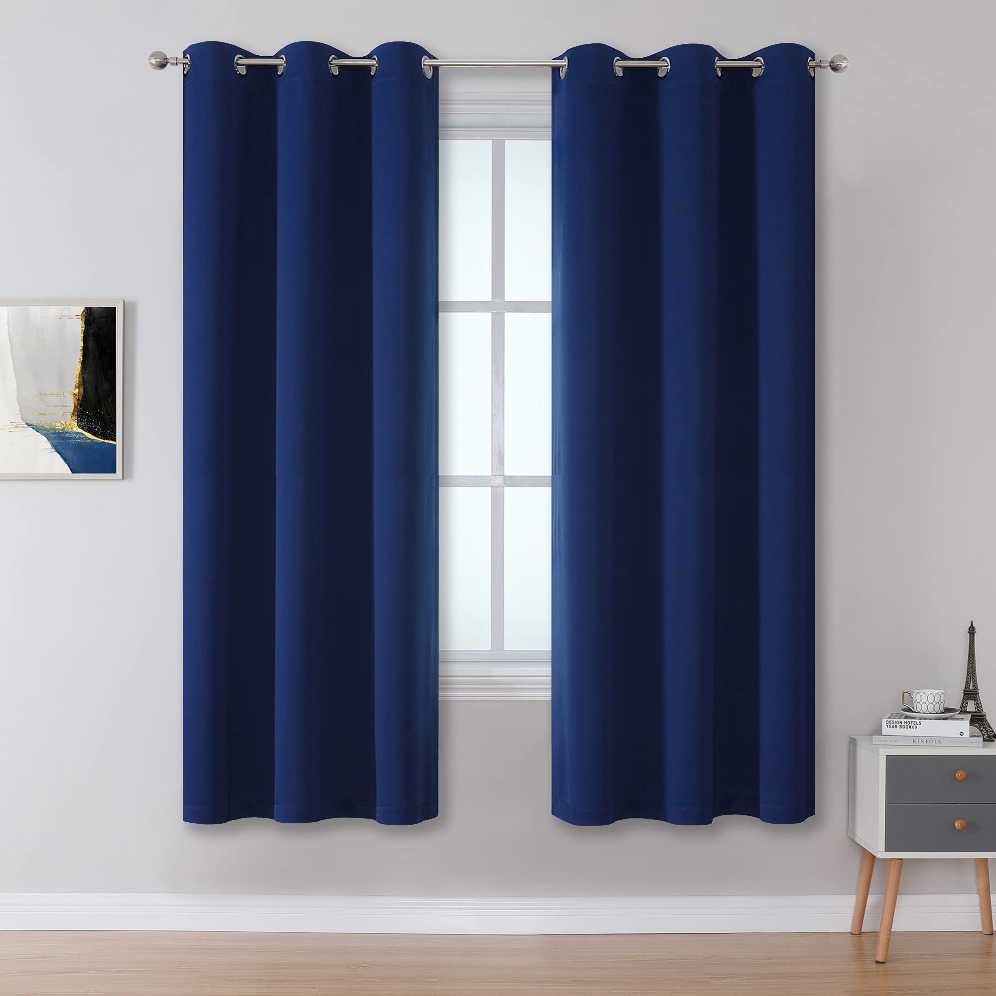 Dualife Navy Blue Blackout Curtains 72 Inch Length For Bedroom Thermal Insulated Blue Solid Window Drapes With Grommet Curtains
