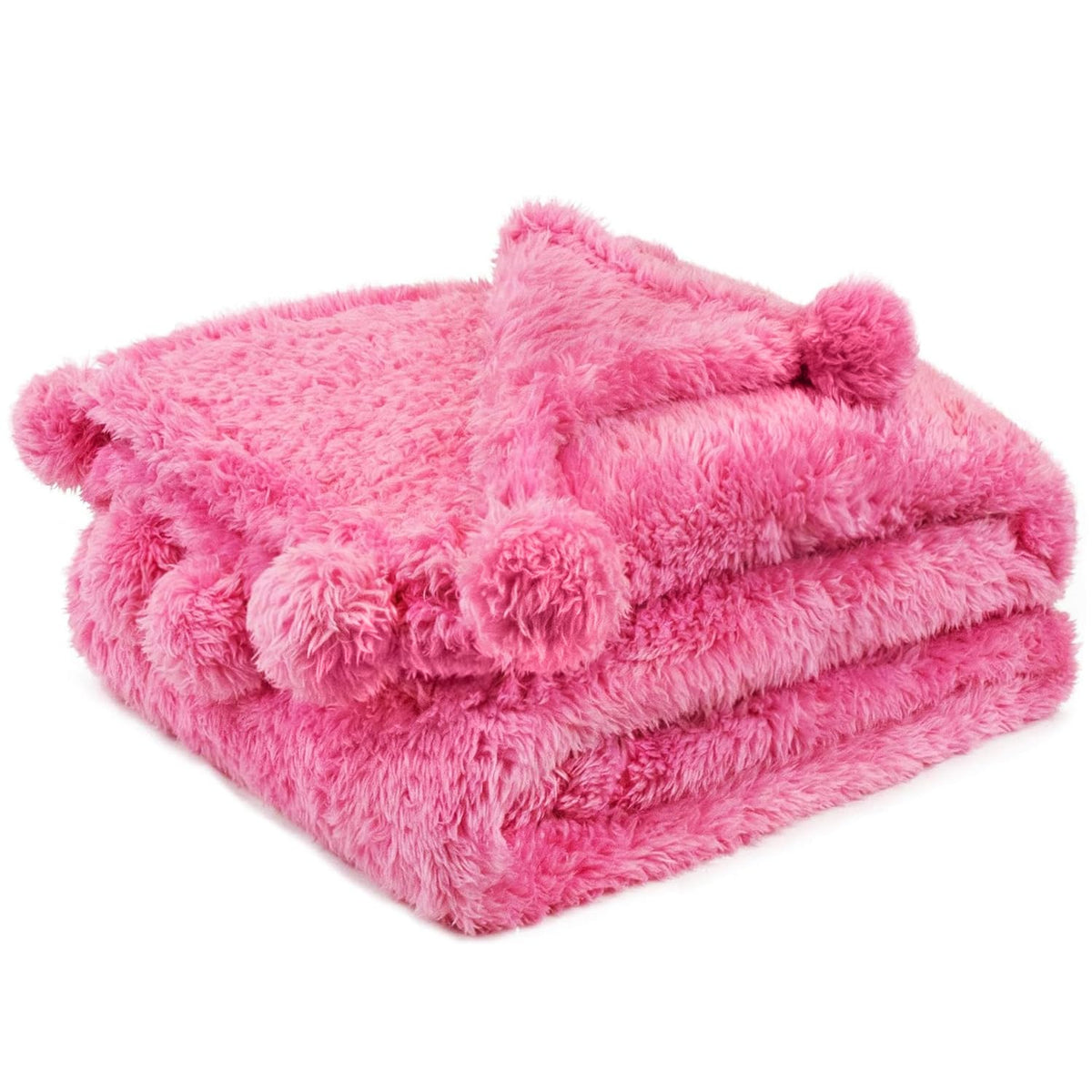 Pavilia Pink Sherpa Throw Blanket For Couch, Warm Plush Pom Pom Blanket Throw Twin, Fuzzy Sofa Blanket Throw For Bed, Lightweigh