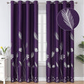 Estelar Textiler Purple Blackout Curtains For Bedroom, Room Darkening Silver Palm Tree Pattern Curtains 108 Inches Long,Light Bl