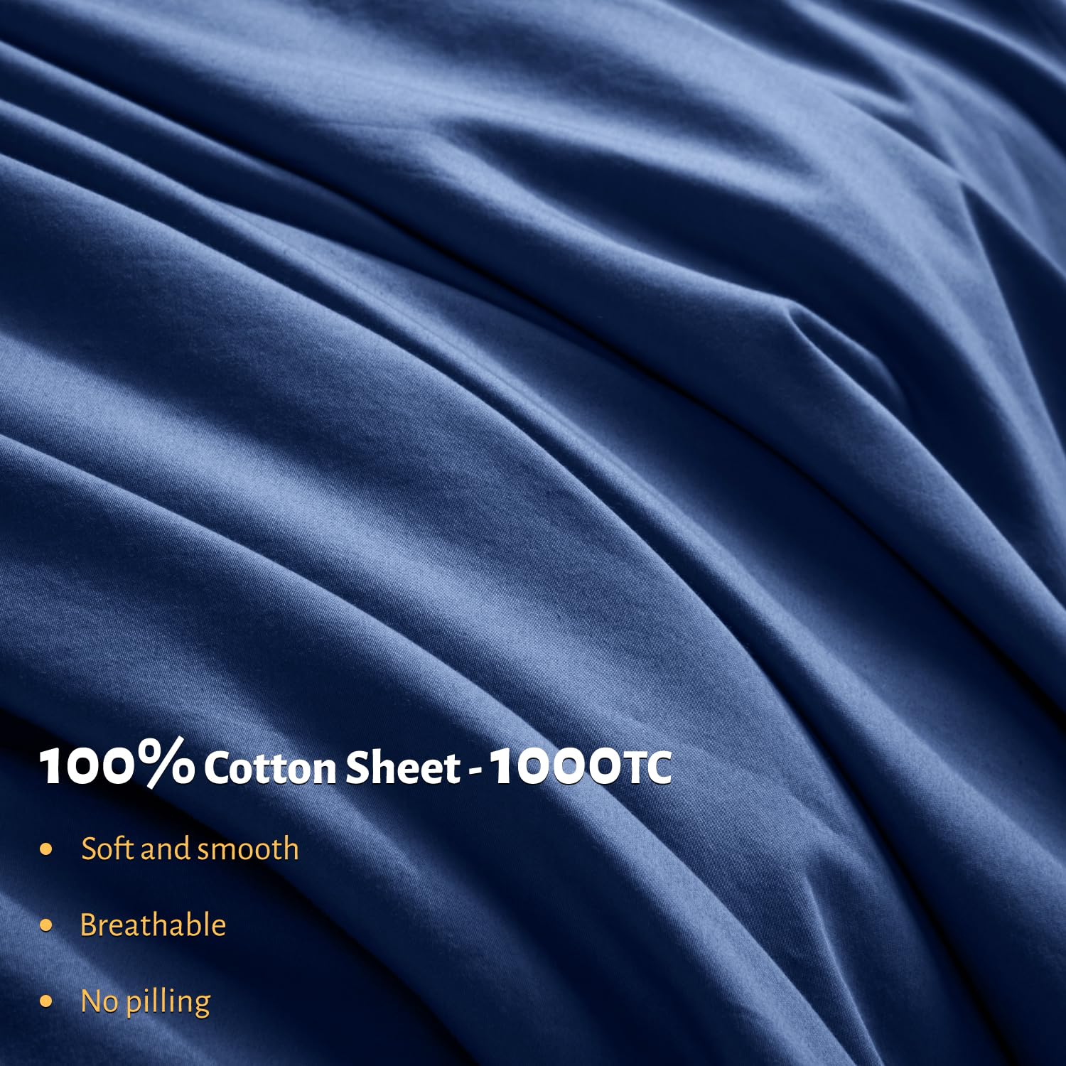 Shilucheng 100% Egyptian Cotton Queen Size Sheets Set - 1000 Thread Count,Luxury Cotton Bed Sheets,Breathable & Cooling Bedding And Pillow Cases, 16 Inch Deep Pocket - 4 Piece (Navy Blue, Queen)