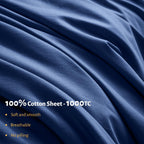 Shilucheng 100% Egyptian Cotton Sheets Set - 1000 Thread Count,Luxury Cotton Bed Sheets,Breathable & Cooling Bedding And Pillow Cases, 16 Inch Deep Pocket - 4 Piece (California King, Navy Blue)
