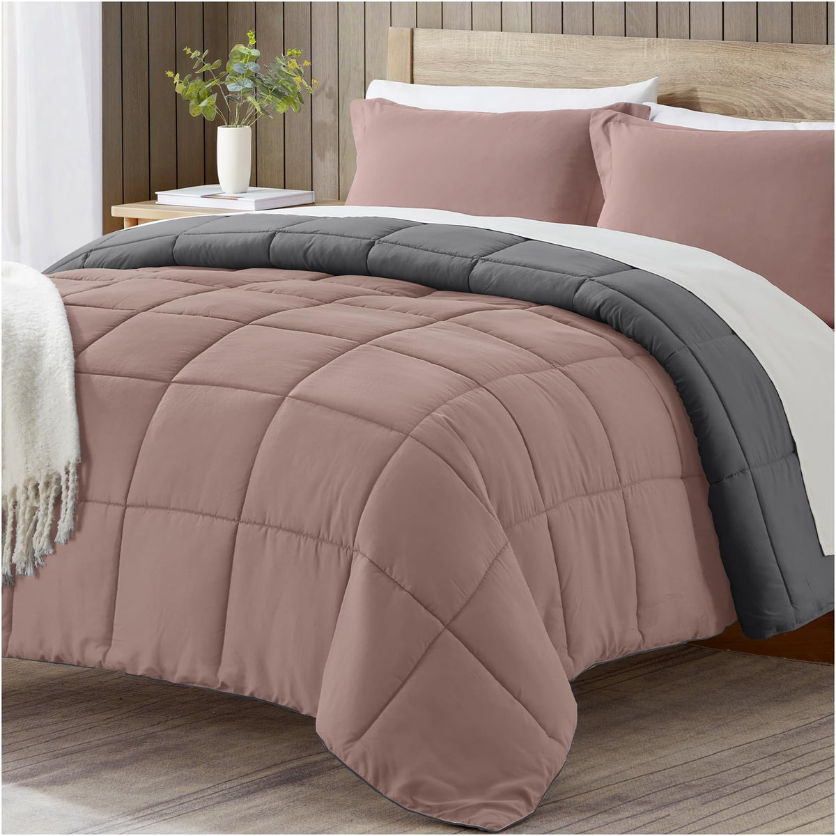 Satisomnia California King Comforter Set Pink, Lightweight Comforters Cal King Size Bed, Soft Breathable Down Alternative Bed Co