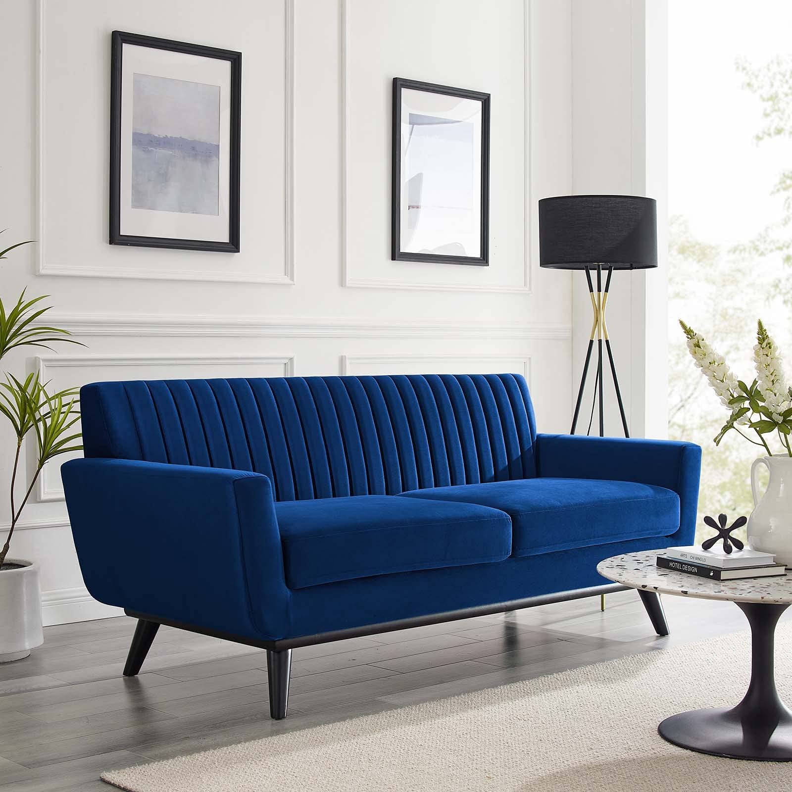 Modway Engage Channel Tufted Performance Velvet Loveseat in Navy