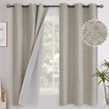 Youngstex Linen 100% Blackout Curtains 63 Inch Length, Grommet Thermal Insulated Short Textured Window Drapes Full Room Darkenin