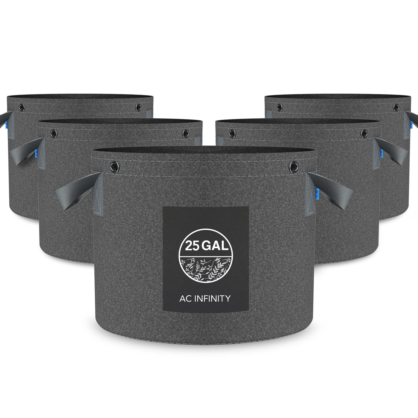 Ac Infinity Heavy Duty Fabric Pots, 25 Gallon Aeration Grow Bags 5-Pack With 500G Thick Nonwoven Fabric And Multi-Purpose Rings,