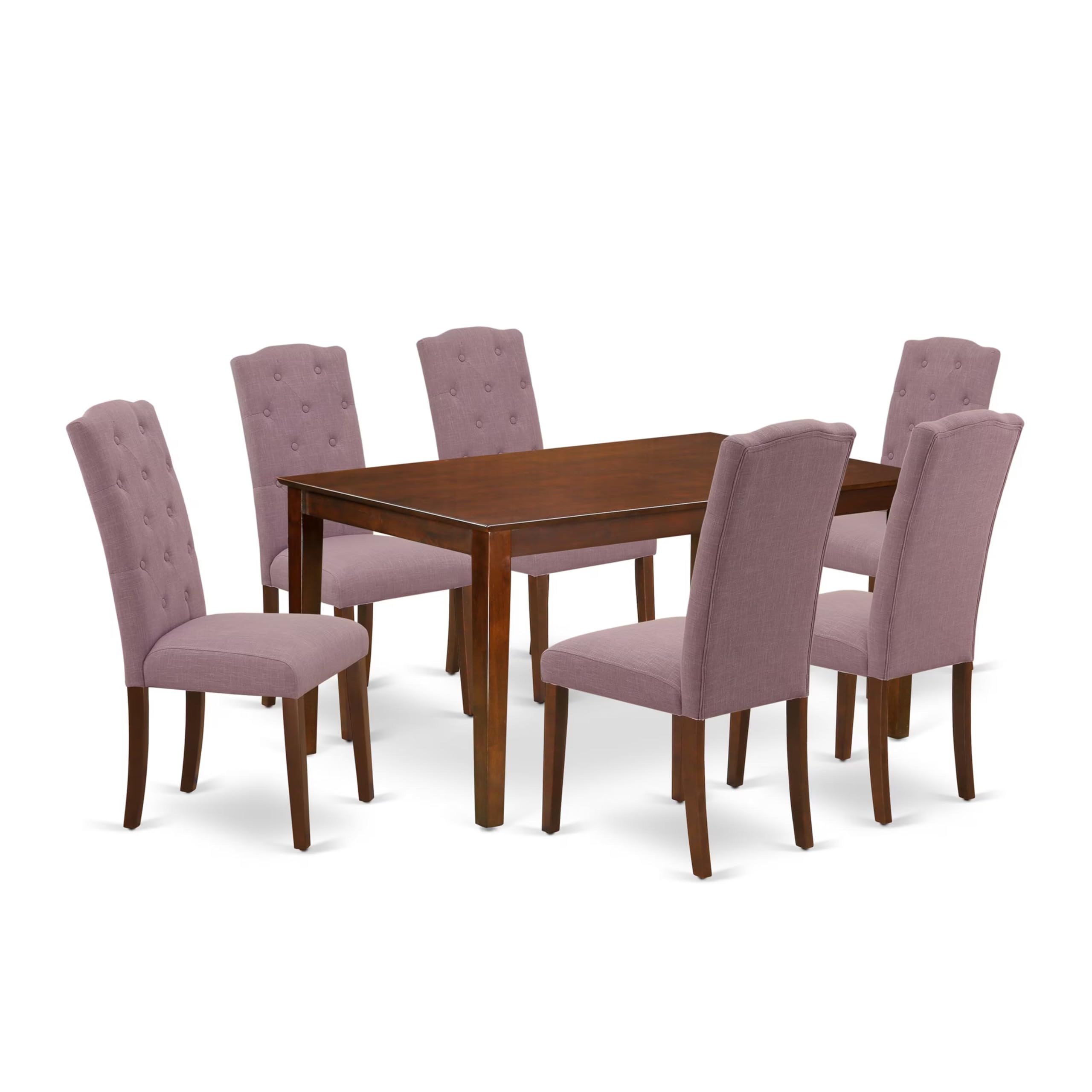 East West Furniture Cace7-Mah-10 7 Piece Dining Room Furniture Set Consist Of A Rectangle Dining Table And 6 Dahlia Linen Fabric Upholstered Chairs, 36X60 Inch, Mahogany