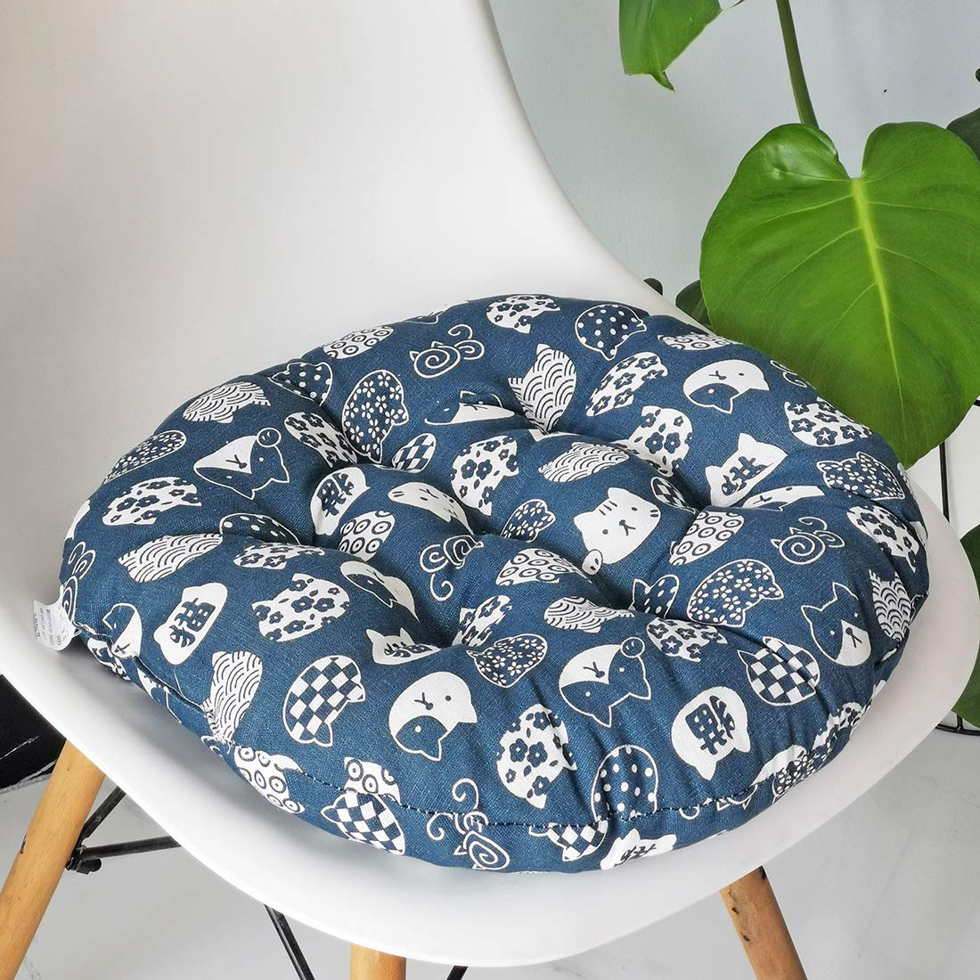 Vctops Bohemian Soft Round Chair Pad Garden Patio Home Kitchen Office Seat Cushion Bluecat Diameter 16'