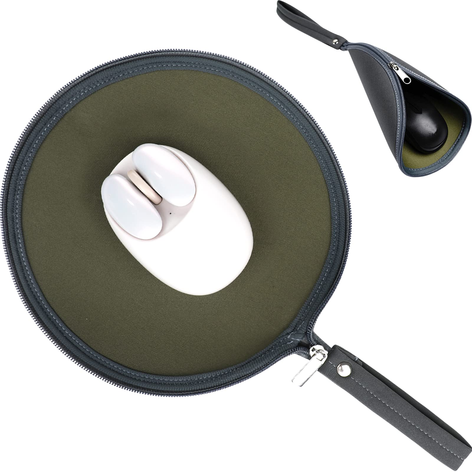 Olizee 2 In 1 Convertible Round Travel Mouse Pad Mouse Zipper Pouch Wireless Mouse Storage Case Flat Mouse Mat Mouse Travel Bag