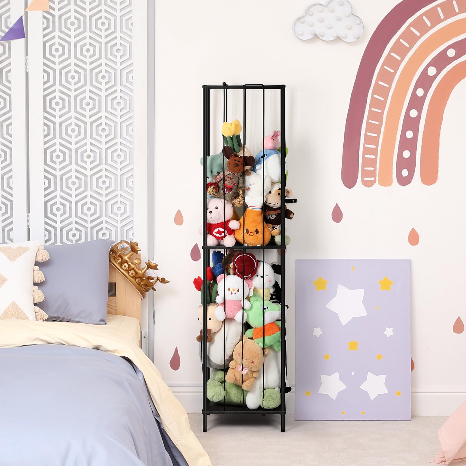 OYEAL Stuffed Animal Storage Zoo 64  Kids Toy Ball Storage Organizer Metal Plushies Toy Storage Holder with Elastic Rope and Sh