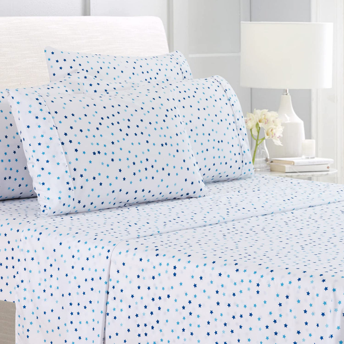 American Home Collection 4 Pieces Printed Bed Sheet Set Brushed Microfiber Wrinkle Free 14 Inches Deep Pocket Patterned Sheets (
