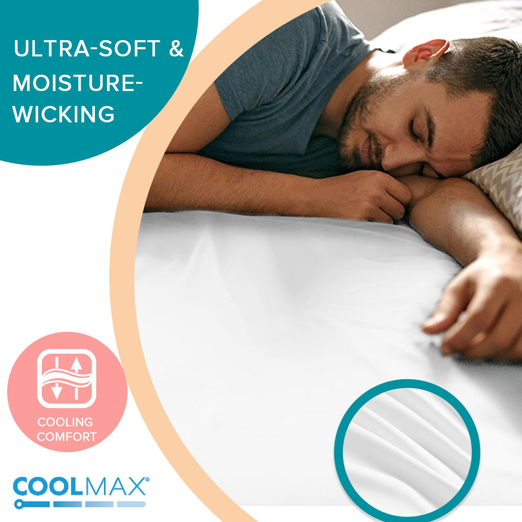 Comfort Spaces Coolmax Moisture Wicking Sheet Set Soft, Fade Resistant, All Elastic Deep Pocket Fits Up To 16' Mattress - Warm Weather Cooling Sheets For Night Sweats, Full, White, 4 Piece