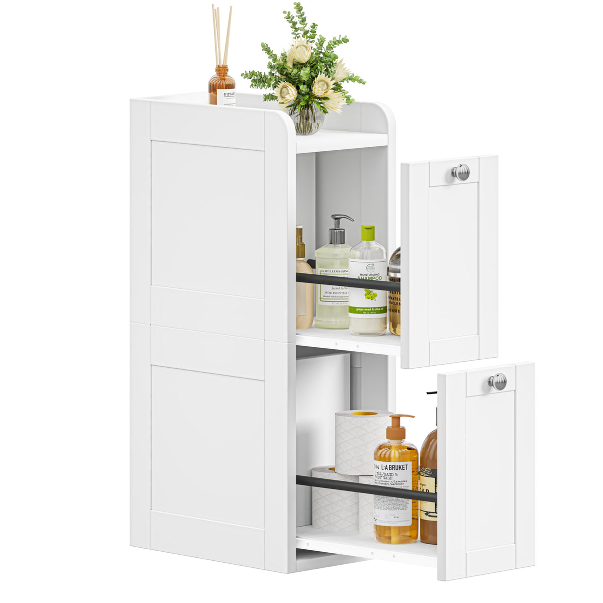 Keehusux Slim Bathroom Storage Cabinet with 2 Slide Out Drawers, White