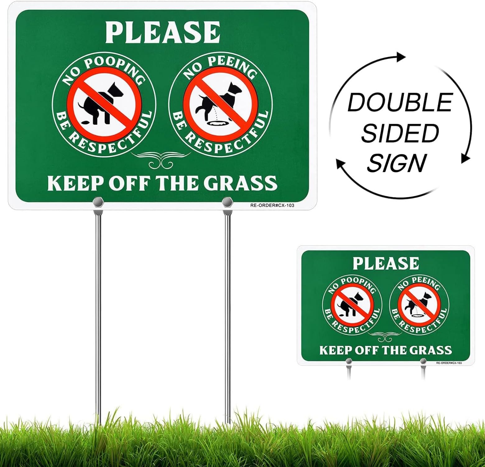 Muxyh Double Sided No Peeing And No Pooping Dog Sign, Please Be Respectful, Keep Off The Grass, All Metal Construction Yard Sign