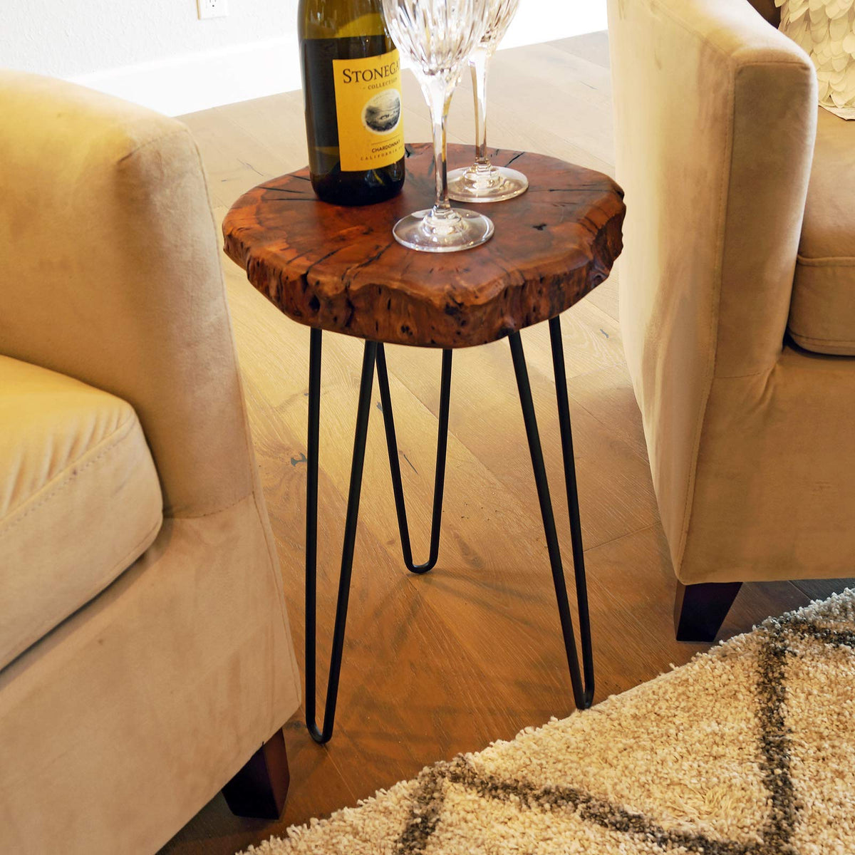 Welland Unique Shape Natural Wood Stump Rustic Surface End Table