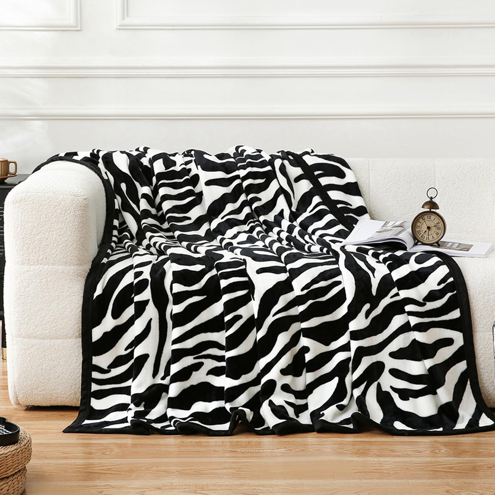 Pu Mei Fuzzy Flannel Throw Blanket For Sofa, Couch, Bed, Black And White Zebra Print Blanket Animal - Lightweight Double Sided C