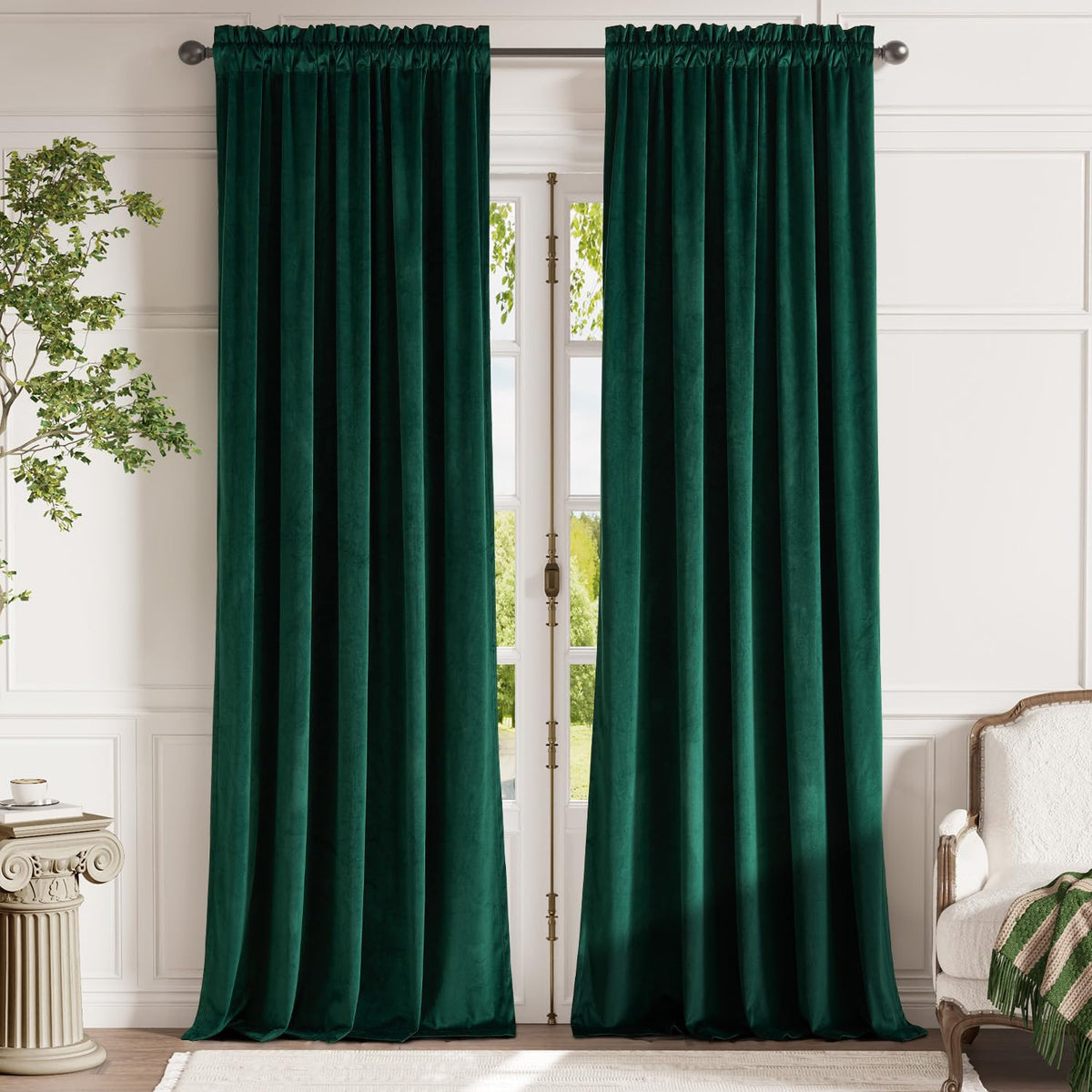 Lazzzy Velvet Blackout Curtains Emerald Green 90 Inches Long Thermal Insulated Drapes For Bedroom Living Room Darkening Window T