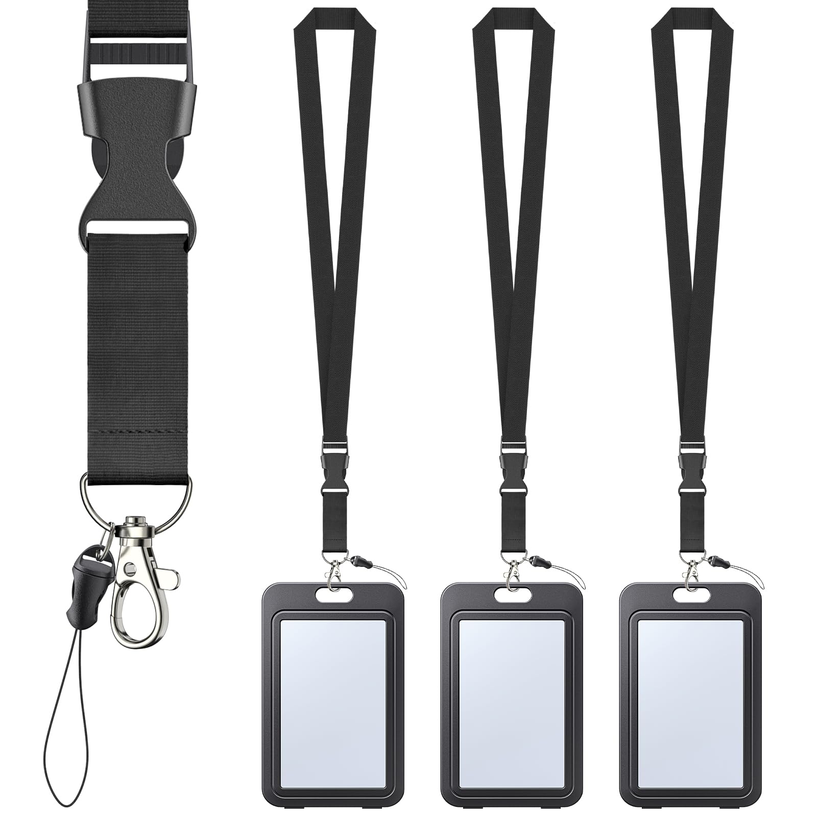 Uniclife 3 Pack Id Badge Holder With Double-Sided Windows Vertical Card Case With Detachable Lanyard Strap Plastic Card Protecto