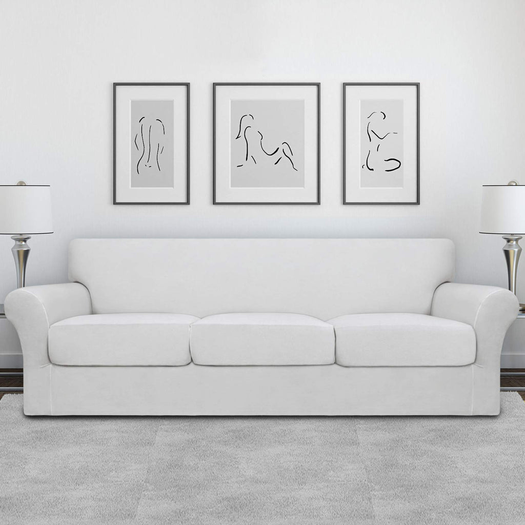Easy-Going Couch Cover - 4 Pieces Oversized Stretch Sofa Slipcover, Washable, X-Large, Snow White, Protector for Pets & Kids