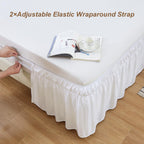 Meila Wrap Around Bed Skirt Three Fabric Sides Elastic Dust Ruffled 18 Inch Tailored Drop,Easy To Install Fade Resistant-Natural White, Twin/Full