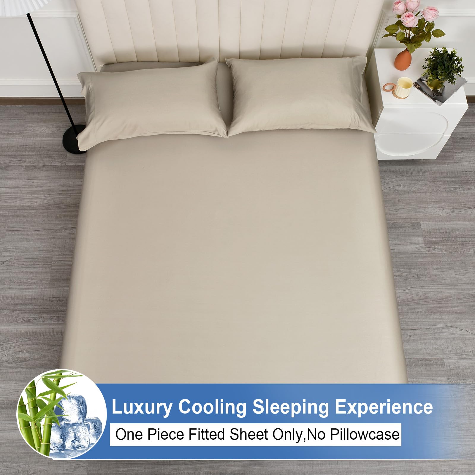 Phf 100% Rayon Derived From Bamboo Cooling Fitted Sheet Twin Size For Hot Sleeper,16'' Deep Pocket,2.5Cm Wider Strong Elastic Ba